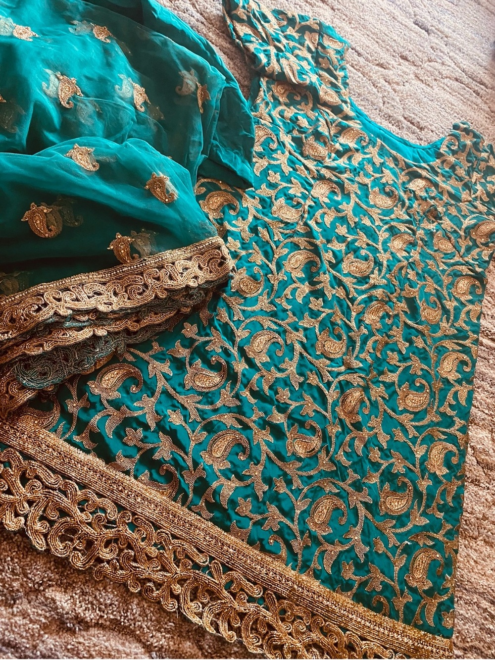 Teal & Gold Embroidered Ethnic Dress